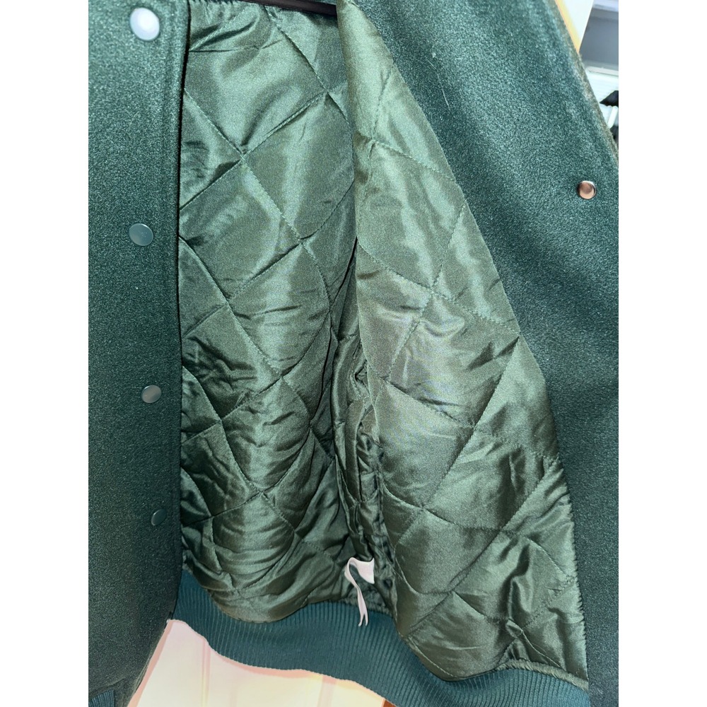 Forever 21 Mens Varsity Jacket Green Tan LA West Coast Football Small - Picture 8 of 10